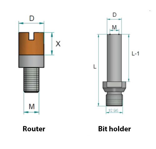 KDrills - Routers for cut in several steps Bits Holder 1/2" gas